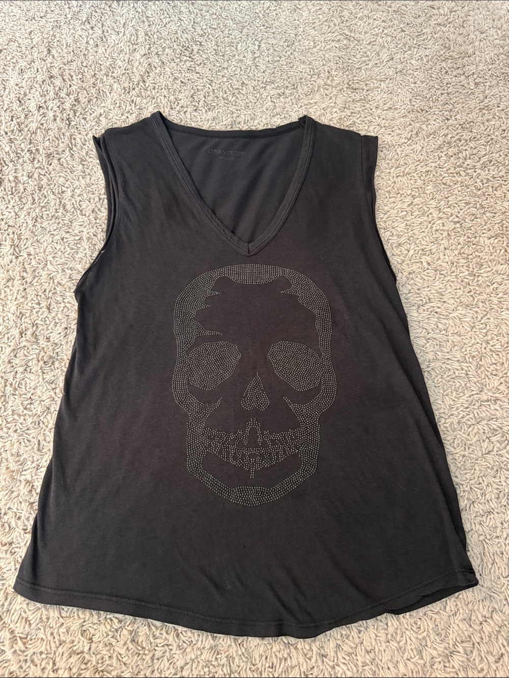 Zadig & Voltaire Black V-Neck Studded Skull Tank